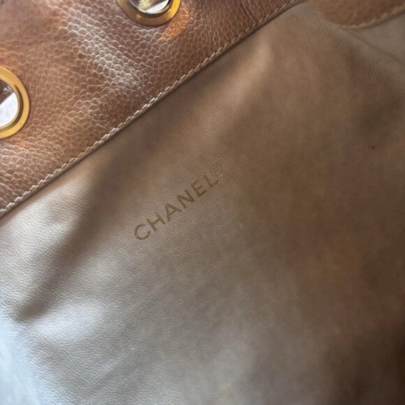 Authentic CHANEL Triple CC Caviar leather brown camel bucket back with pouch - Picture 12 of 14